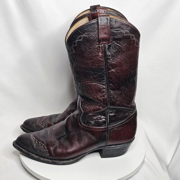 Vintage Tony Lama Red Cowboy Boots 6708 Lizard Skin Toe Wing Tip Mens Size 11 D - Picture 1 of 8